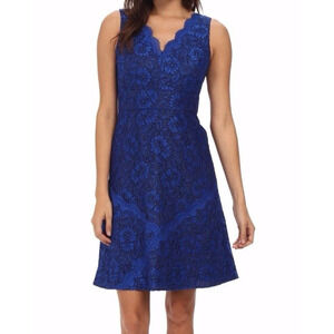 Calvin Klein Womens 14W Celestial Blue Fit Flare Scallop Lace Cocktail Dress
